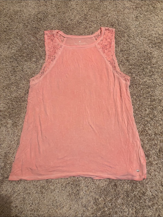 American Eagle Outfitters Tops - American Eagle Outfitters Coral Pink Lace-Trim Tank